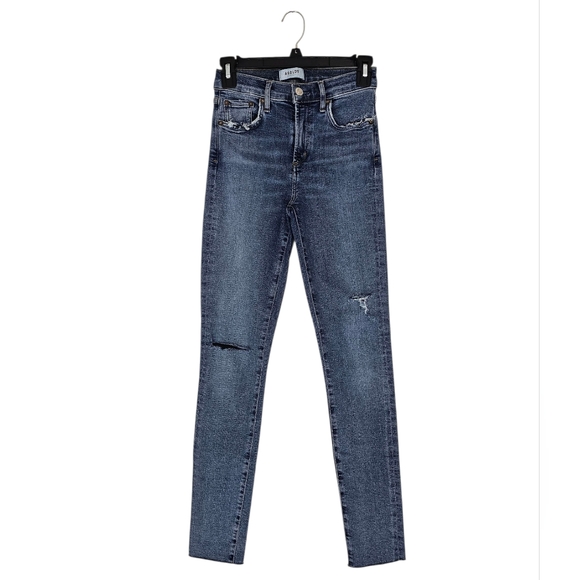 AGOLDE Sophie High Rise Distressed Blue Super Skinny Jeans 25 Preowned - Picture 1 of 9